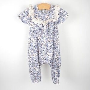 Jessica Simpson Romper Baby 3-6M Blue Floral Lace Ruffle Boho